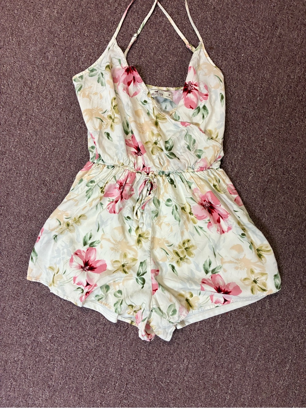 Hollister Floral Halter Romper in Pink, Cream & Green